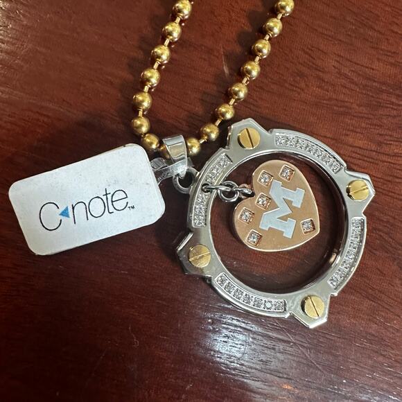 C*Note NWT Stainless Steel Pendant Heart Necklace Initial M Monogram $110 - Picture 3 of 12